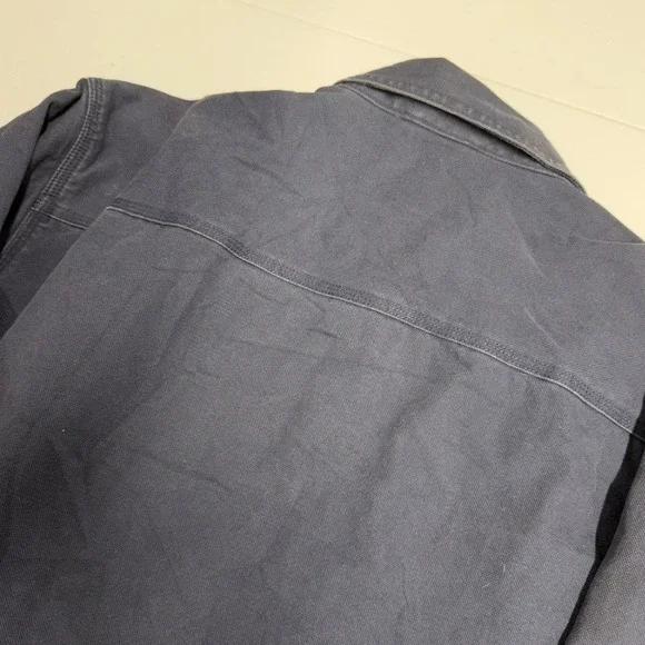 LL Bean Mens Large Flannel Lined Canvas Shirt Jacket Blue Snap Front - Picture 8 of 8